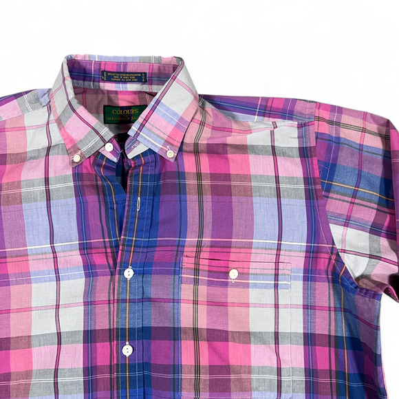 Vintage Colours Alexander Julian Shirt Adult LARGE Pink Plaid Madras Purple 90s - Picture 2 of 9